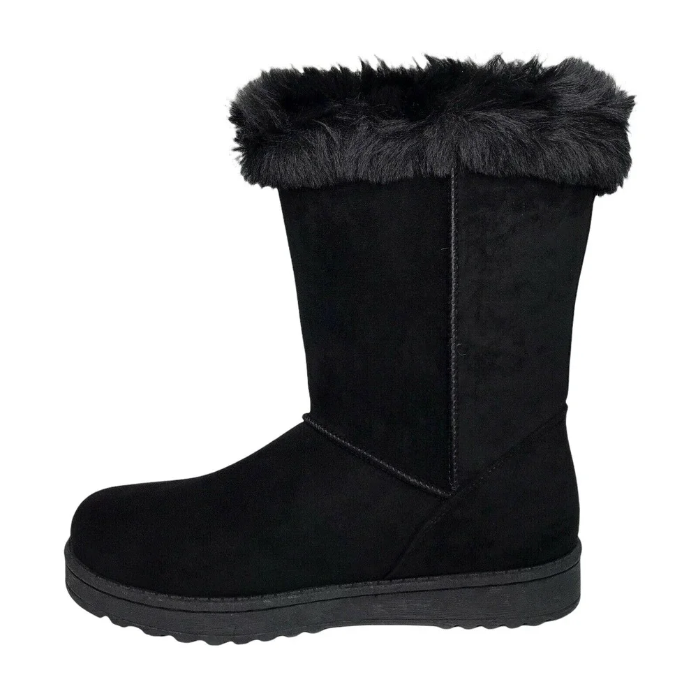 So‎ Abigail Women's Mid Calf Winter Boots Size 6-6.5 Black Faux Fur Lined Cozy